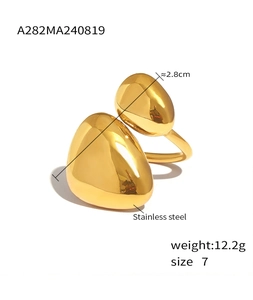 Macro view of size 7 golden irregular stainless steel ring with 12.2g weight details