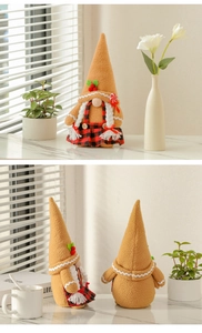 Front and back view of a Christmas gingerbread gnome doll with red berries and plaid skirt