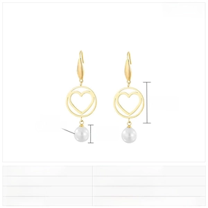 Detailed size chart for 20mm hollow heart earrings with 10mm shell bead accents