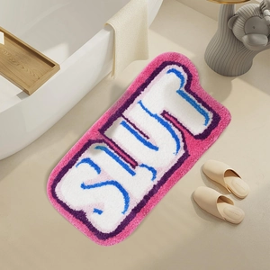 Tappetino da bagno in peluche soffice con lettere divertenti, tappeto antiscivolo per il bagno di casa.
