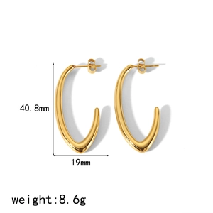 Polished 18k gold-plated stainless steel C-shaped geometric hoop earrings for women