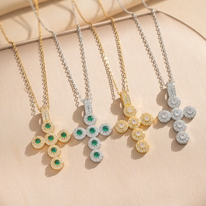Cross Pendant Necklace Titanium Steel Cubic Zirconia Emerald Green Micro Pave Gold Plated Fashion Jewelry For Women