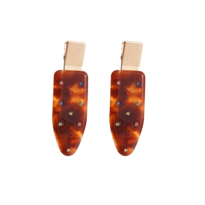 Chic amber acrylic hair clips set with multi-colored rhinestones and golden metal base
