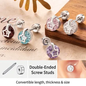 Hollow Star Cubic Zirconia Cartilage Piercing Ear Bone Stud Stainless Steel Screw Back Colorful Jewelry For Women