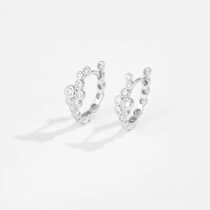 Elegant S925 sterling silver hoop earrings with cubic zirconia cluster in silver finish