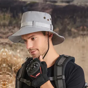 Chapeau Boonie Large Bord Protection Solaire Respirant Safari Bob Avec Corde Coupe-Vent Pour Pêche Randonnée Extérieur
