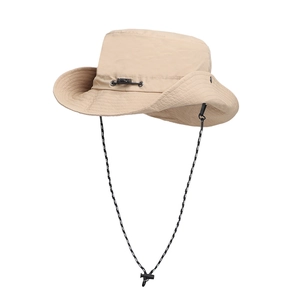 Outdoor waterproof bucket hat with wide brim and adjustable wind rope in light khaki