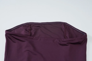 Detail of internal non-slip silicone strip on the strapless purple ruffle dress