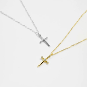 Exquisite S925 silver sword pendant necklace with zircon crystals in gold and silver finish