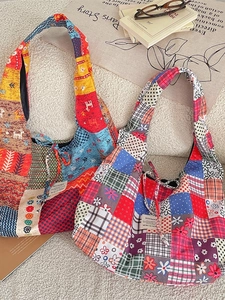 Patchwork Canvas Tote Bag Bohemian Ethnic Floral Reversible Large Capacity Shoulder Handbag Women Daily Commuting