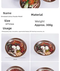 Detailed view of realistic fake food Liuzhou snail noodle model with rich toppings