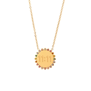 18K gold plated stainless steel sunflower necklace with 11:11 and rainbow crystals