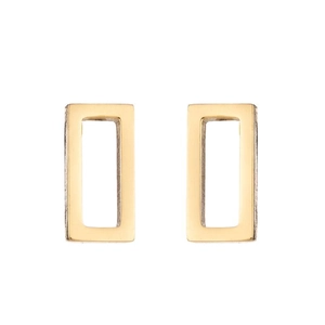 Minimalist geometric hollow rectangular stud earrings in polished gold finish for women