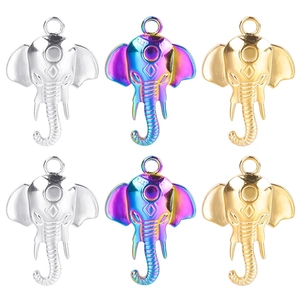 Elephant head stainless steel pendants in silver, gold and rainbow metallic finishes