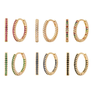 Colorful Zircon Hoop Earrings Copper Huggie Ear Buckles Round Geometric Minimalist Elegant Jewelry For Women Accessory
