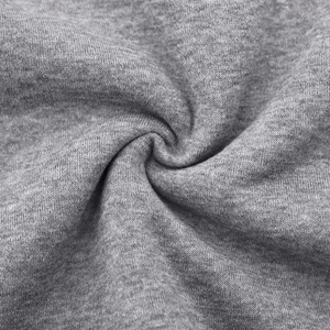 Detail of soft grey knitted fabric showing fine texture and draped material on casual jacket