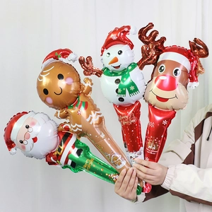 Handheld Christmas foil balloons with Santa, snowman and reindeer designs for party decor