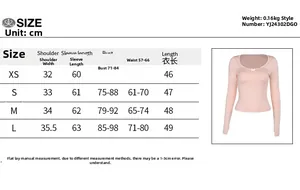 Detailed size guide table for long sleeve square neck lace top from XS to L