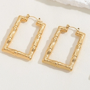 Golden titanium steel square bamboo hoop earrings with minimalist geometric design