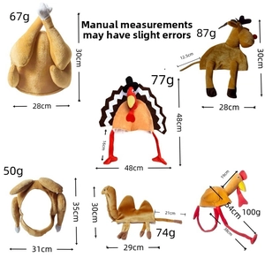 Size specifications chart for festive turkey hats and chicken leg headbands for carnival