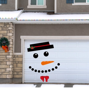 Christmas snowman face garage door stickers with black hat and carrot nose for holiday decor