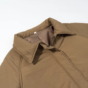 Brown long cotton jacket with turnover collar and zipper closure, high quality fabric