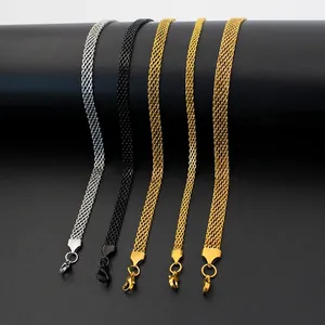 French Retro 18K Gold Plated Stainless Steel Woven Mesh Chain Necklace Bracelet For Women Minimalist Vintage Jewelry