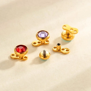 Titanium microdermal anchor set with gold finish and colorful cubic zirconia gems