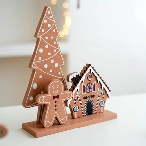 Christmas Wooden Gingerbread Man Tree House Ornament JOY Letter Sign Wood Figurine For Home Table Decor Gift