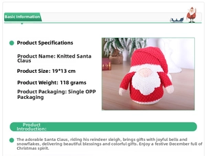 Detailed view showing dimensions 19x13cm and weight 118g of the knitted Christmas gnome