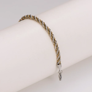 Hip hop two-tone silver and gold 5mm twisted rope chain bracelet for men