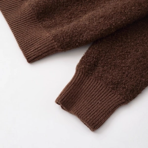Women's dark brown zip-up cardigan jacket with textured knit and ribbed cuffs detail