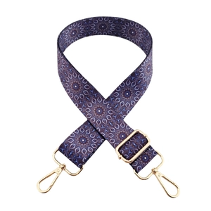 Ethnic blue mandala pattern woven shoulder strap with gold metal buckles for handbags