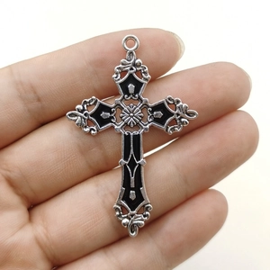 Cross Pendant Alloy Antique Silver Retro Hollow Out Vine Pattern Gothic Hip Hop Style For Men Women DIY Necklace