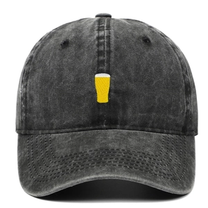Casquette de baseball en coton gris foncé délavé avec broderie de chope de bière
