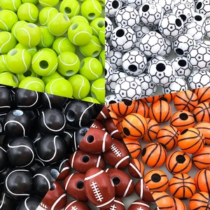 Acrylic Sports Ball Shape Beads For DIY Jewelry Making Basketball Soccer Rugby Tennis Pattern Spacer Beads Accessories