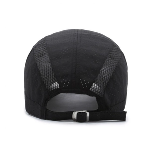 Breathable black quick-dry sports baseball cap with laser-cut holes and adjustable back