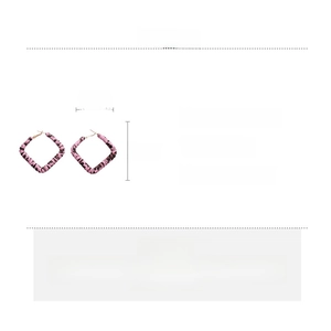 Detailed view of pink leopard print square leather earrings with size and weight specs