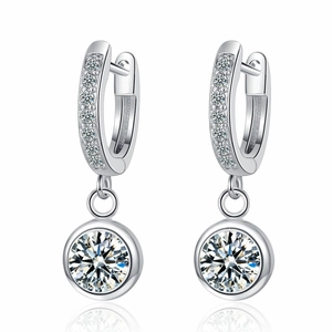 Elegant Round Cubic Zirconia Drop Earrings Copper Micro Pave Rhinestone Huggie Hoop Geometric Jewelry For Women