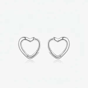 Boucles D'oreilles Créoles En Cœur Argent Sterling 925 Minimaliste Poli Doux Romantique Bijoux Cadeau Pour Femmes Filles