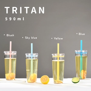 Set of 590ml Tritan straw cups in blush, sky blue, yellow, and blue colors