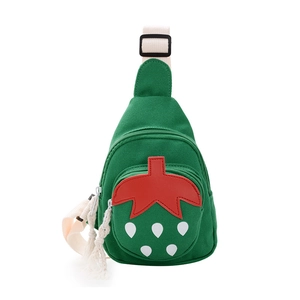 Kids strawberry canvas chest bag in green and red with outdoor crossbody style