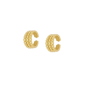 Elegante goldene U-Ohrklemmen mit dreireihigem Perlendesign und glänzendem Metall-Finish