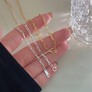 Elegant 925 sterling silver paperclip chain necklace in gold and silver finishes