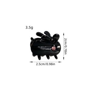Mini rabbit hair clip in black acetate with pink rhinestone, 2.5cm elegant hair accessory