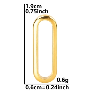 Detail of 18k gold plated oval jewelry connector with exact size and weight measurements