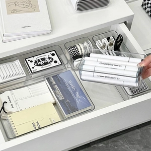 Clear acrylic drawer organizer tray set for desk stationery and cosmetics storage