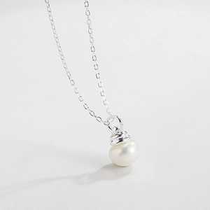 Minimalist 925 sterling silver necklace with a natural pearl bulb pendant for women