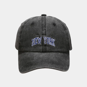 Vintage washed dark grey cotton baseball cap with blue New York embroidery