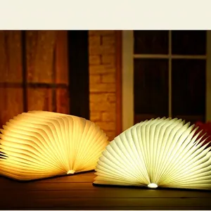 LED Book Lamp Folding Night Light Wooden Magnetic USB Rechargeable Decorative Mood Lighting For Bedroom Office Home Gift